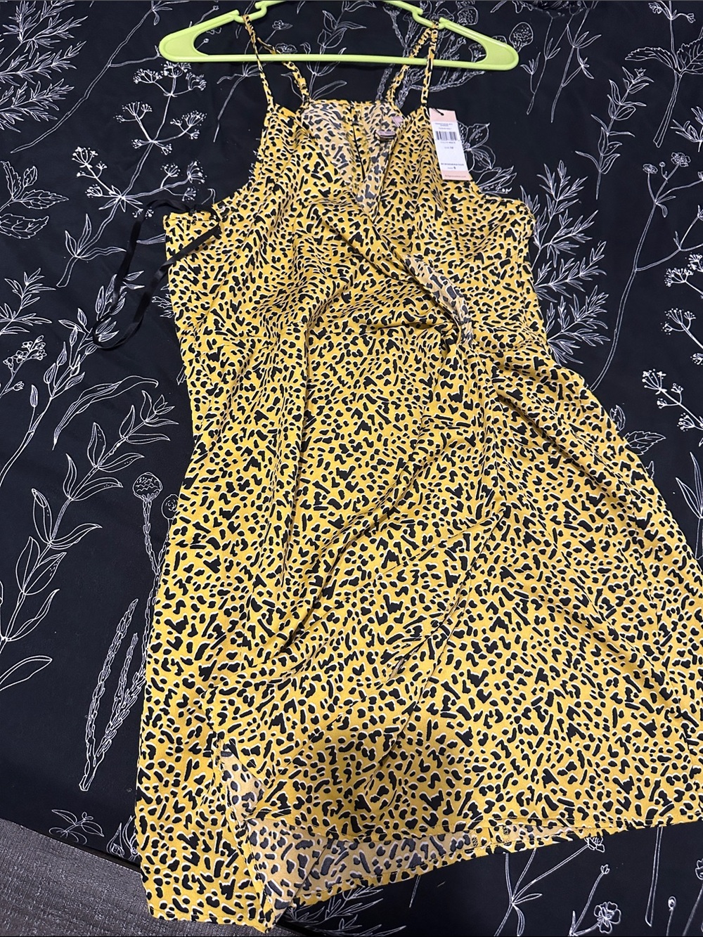BCBGeneration Yellow and Black Leopard Print Spaghetti Strap Dress